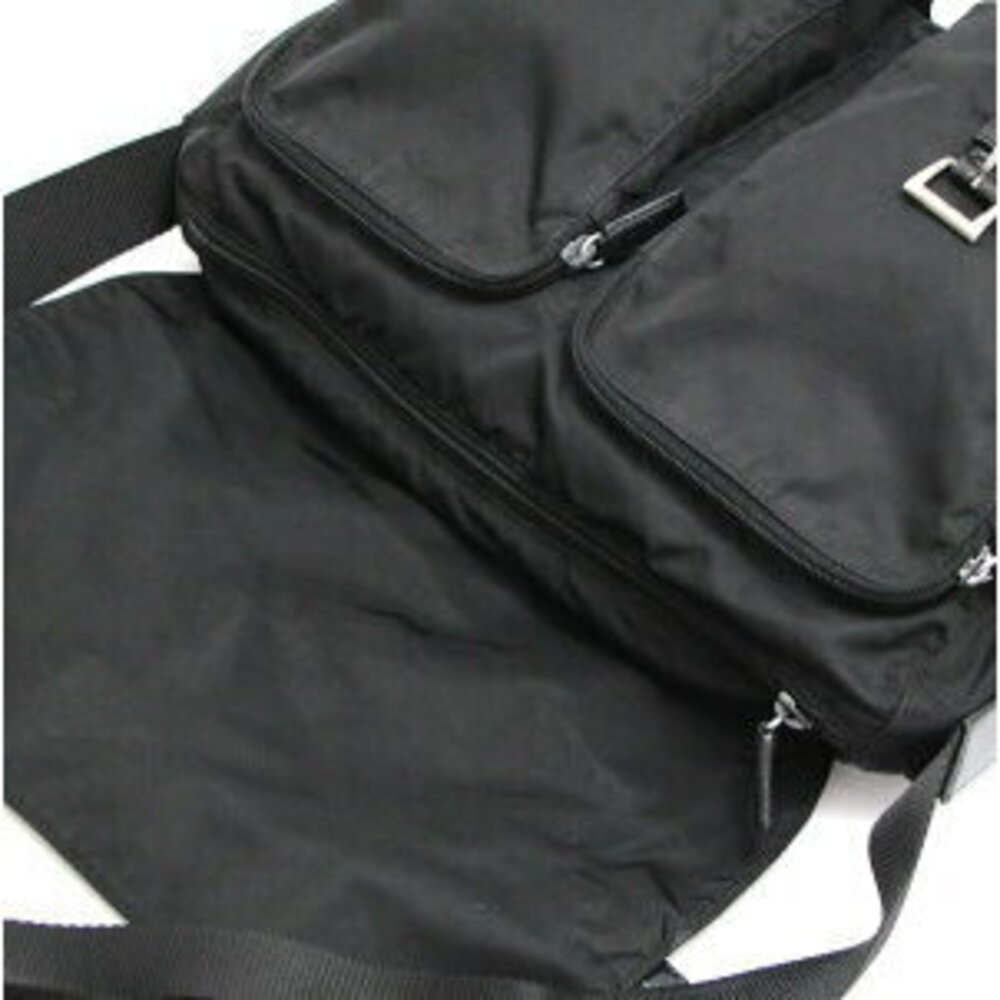 Prada Messenger Nylon Double Shoulder Triangle Bag Black Pocket Logo - Picture 6 of 6